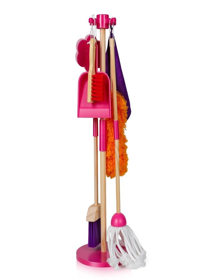 Masthome 8 Pieces Kids Cleaning Set,Wooden Cleaning Toys for Kids Broom Dustpan Mop Brush Duster Rag Sponge and Hanging Stand,Skill Developmental Pretend Play Kit for Toddlers,Children - Image 1